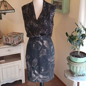 Rachel Roy Sheer and Solid Camo Rose Dress . Mixed Media.Witchy.Cottagegoth